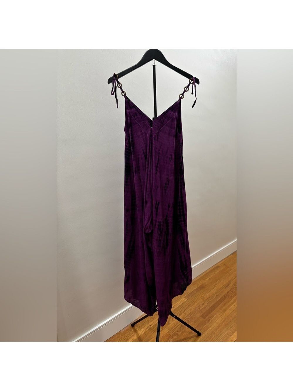 712. Purple Tie Dye V-Neck Harem Jumpsuit With Adjustable Straps